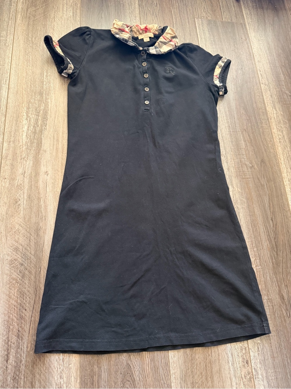 Burberry Black Polo Dress with Signature Check Trim